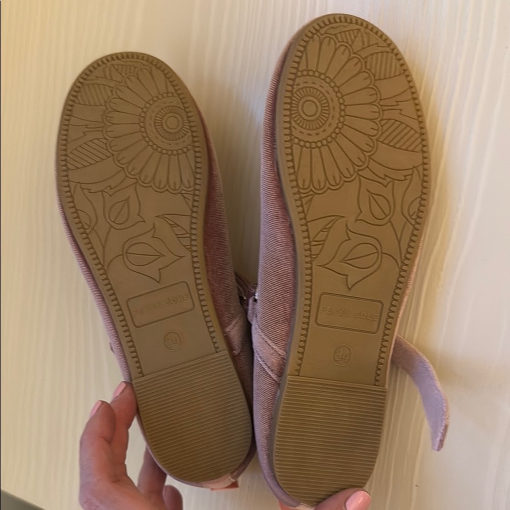 Kids Ballet Flats - mauve with pink trim. Neutral - Picture 2 of 5